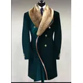 Custom European American and autumn and winter new green men woolen coats lapel print medium length