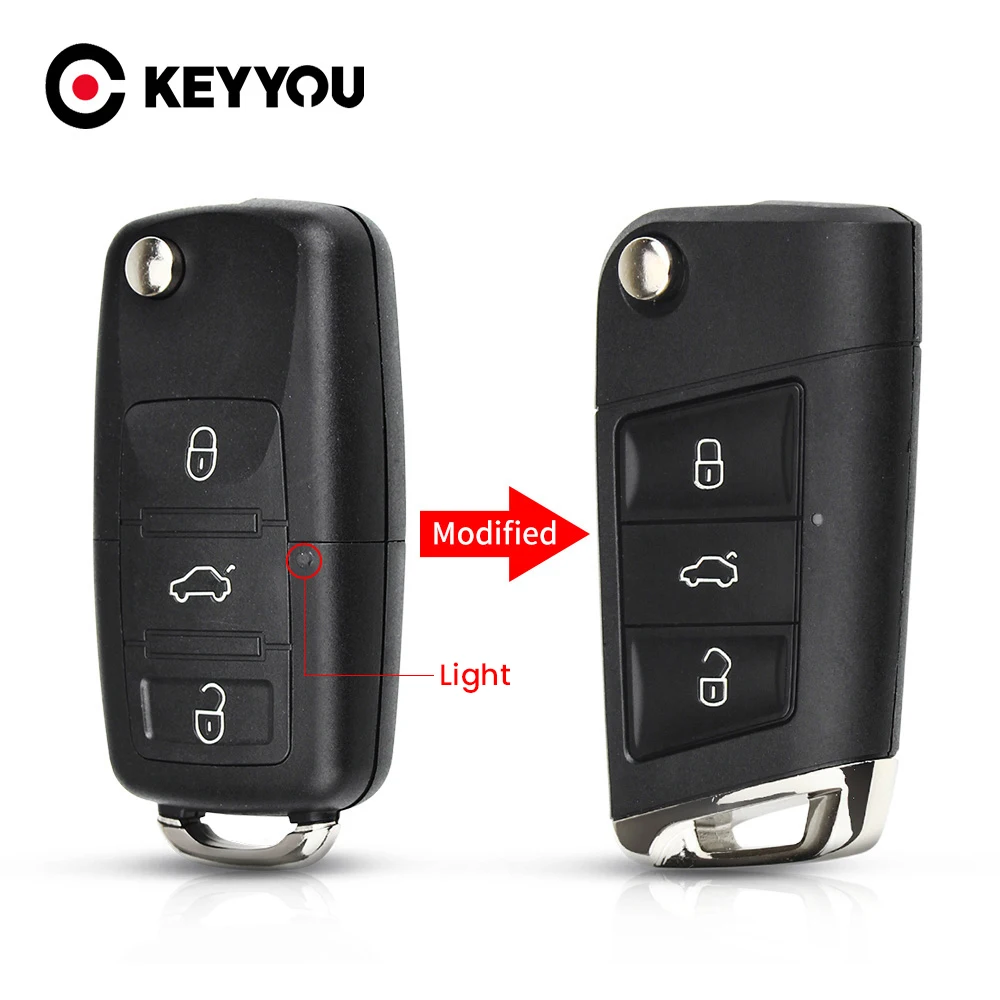 KEYYOU Für Volkswagen VW Polo Passat B5 Golf MK5 Käfer Geändert Flip Remote Key Shell Fob 3 Tasten Ersatz Auto Schlüssel Abdeckung Image