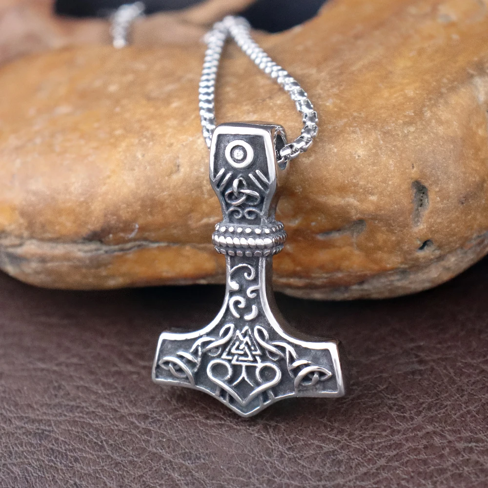 Edelstahl Retro Wikinger Thor Hammer Anhänger für Männer nordisch das Horn von Odin Warhammer Halskette Modeschmuck Drops hipping Image