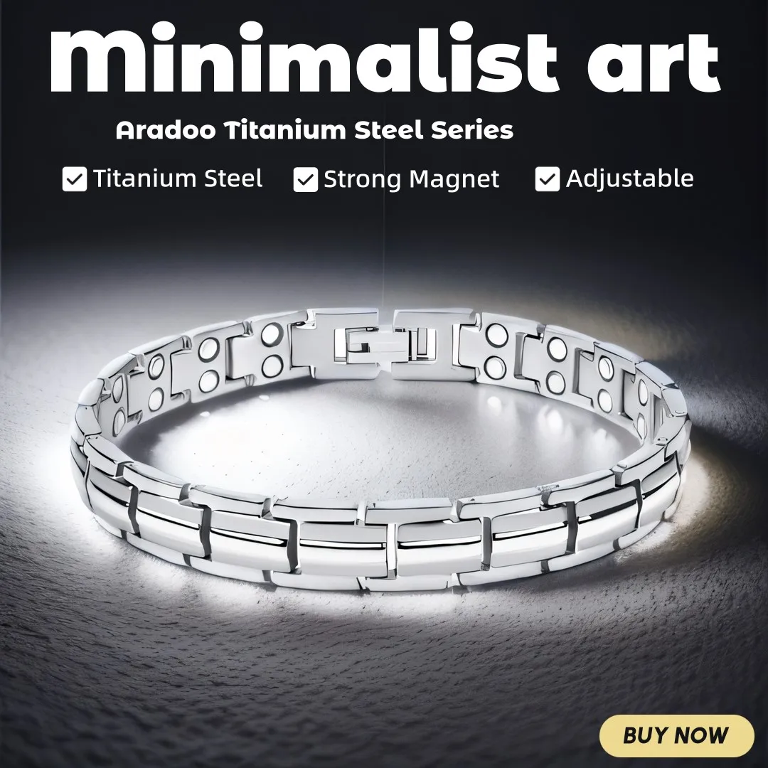 ARADOO Starke magnetische Armbänder aus Titanstahl, Hämatit-Therapiearmband aus Edelstahl Image