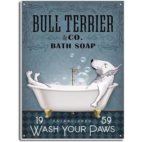 Bullterrier Hund Bad Seife Vintage Metall Zinn Zeichen waschen Sie Ihre Pfoten Kunst Poster Farm
