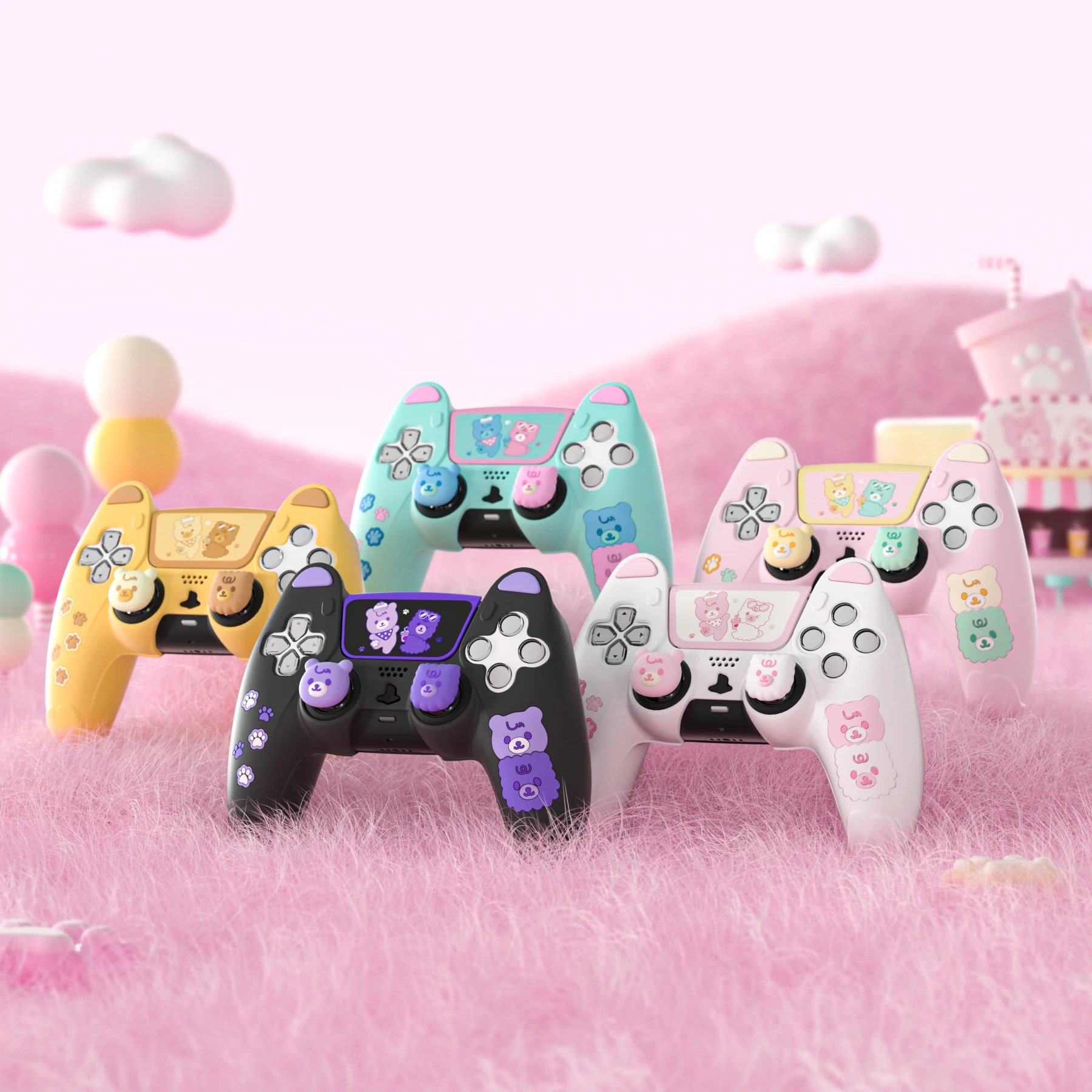 PlayVital Silikonhülle für PS5, kompatibel mit Ladestation, niedlicher Gamepad-Hautschutz mit TouchPad-Aufkleber und Daumengriffen Image