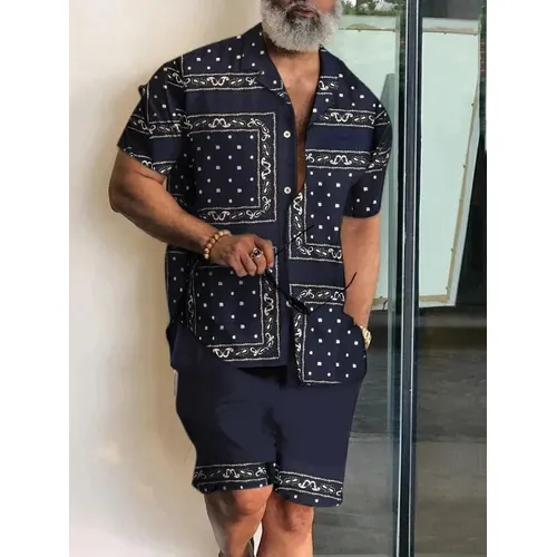 Herren hemd setzt Herren 3d Mode hemden Shorts zweiteilige Sets Hawaii-Hemden Europäische Luxus