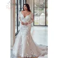 Abiti da sposa classici a sirena Plus Size scollo a V maniche lunghe abiti da sposa Appliques di