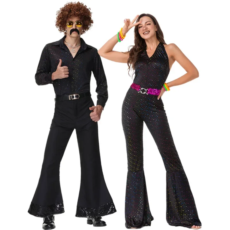 70er Jahre Disco Paar Kostüm Halloween Cosplay Kostüme Vintage 80er Jahre Hippies Kostüm Männer Frauen Musik Festival Party Outfits Image