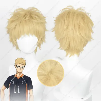 Anime Kei Tsukishima Cosplay Perücke Tsukishima Kei 26 cm Kurze Licht Goldene Perücken Hitzebeständige Synthetische Haar Image
