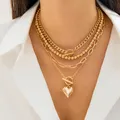 4 Stück trennbare geschichtete Perlenkette mit großem Herz Anhänger Halskette Set für Frauen trend