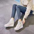 Scarpe di tela da donna con zeppa nascosta con cerniera laterale Sneakers Casual con plateau ad alta