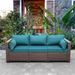 Latitude Run® Ailina 79" Wide Outdoor Wicker Patio Sofa w/ Anti-slip Cushions & Waterproof Cover All - Weather Wicker/Wicker/Rattan in Blue | Wayfair