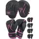 AQF Boxing Gloves and Pads - Adults & Kids Boxing Set for Kickboxing & MMA Muay Thai Punching Glove with Curved Boxing Pads for Martial Arts Training (Pink, 8oz)