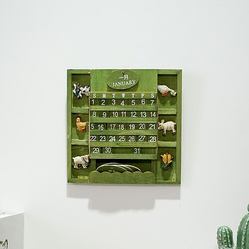 Wanddekoration, Wandbehang, Lebensmittel, kreativer zweisprachiger ewiger Kalender, kann aufgehängt werden, manueller Kalender aus Holz, Kunsthandwerk Image