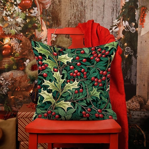 Doppelseitiger Kissenbezug mit Stechpalme, 1 Stück, weicher, dekorativer quadratischer Kissenbezug für Schlafzimmer, Wohnzimmer, Sofa, Couch, Stuhl Image