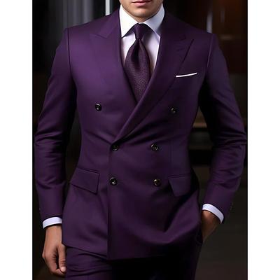 Men's Wedding Suits Black White Business Formal Solid Colored Tailored Fit 2 Piece Double Breasted Six-buttons