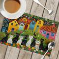 Linens Dining Table Placemats Doodle Art Cat Series Waterproof Oil Proof and Insulated Household Dining Table Mats Heat Resistant Waterproof Oil Proof and Insulated Household Dining Table Mats for Kitchen Coffee Center Table Side Party 1PC