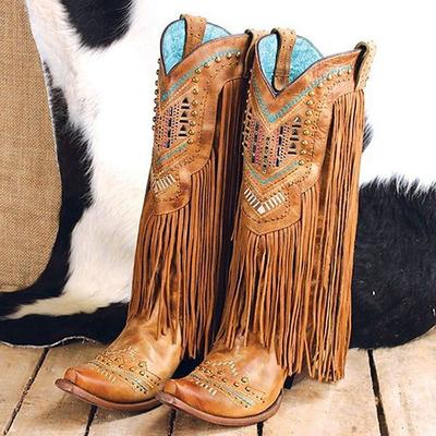 Tassel 1970s Shoes Western Boot Square Toe Hippie Cowboy Women's Masquerade Party / Evening Pride Parade Pride Month Adults' Shoes