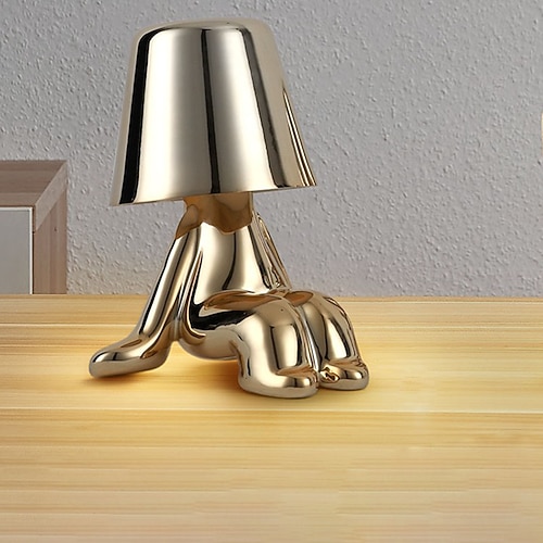 lampada da tavolo a led touch, lampada decorativa moderna pensatore lampada da tavolo ricaricabile a led, lampada da scrivania usb omino dorato, luce notturna per camera da letto, studio, soggiorno,