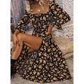 Women's Casual Dress Swing Dress A Line Dress Floral Split Print Square Neck Maxi Dress Vacation Long Sleeve Summer