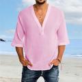 Per uomo Camicia Camicia in cotone e lino Camicia bianca di cotone Camicia Estiva Camicia casual Camicia da Spiaggia Semplice Vacanza Casuale Bianco Rosa Blu Manica Corta Scollo a V Primavera Estate