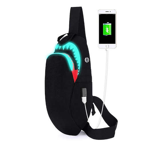 funzione usb zaino borsa da scuola uomo moda ricarica usb notte zaino luminoso squalo zaino per laptop borsa da scuola per adolescenti borsa da viaggio nera