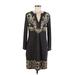 BCBGMAXAZRIA Casual Dress - Shift V Neck 3/4 sleeves: Black Print Dresses - Women's Size Medium