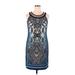 Sandra Darren Casual Dress - Mini Scoop Neck Sleeveless: Blue Dresses - Women's Size 16