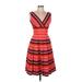 Talbots Casual Dress - A-Line V Neck Sleeveless: Pink Print Dresses - Women's Size 6
