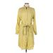 Magaschoni Casual Dress - Shirtdress Collared 3/4 sleeves: Yellow Solid Dresses - Women's Size Medium