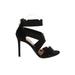 Jessica Simpson Heels: Strappy Stilleto Cocktail Black Print Shoes - Women's Size 7 1/2 - Open Toe