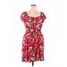 Kaileigh Casual Dress - Mini Scoop Neck Short sleeves: Red Floral Dresses - Women's Size X-Large