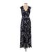 Banana Republic Casual Dress - Wrap Plunge Sleeveless: Black Floral Dresses - Women's Size 0