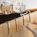 8PCS Over The Door Drawer Cabinet Hooks 304 Stainless Steel Double S-Shaped Hook Holder Hanger Metal Heavy Duty Free Punching Door Back Hanging Clothes Hook Organizer for Towel Cloth Bags Sundries