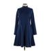 Boden Cocktail Dress - A-Line Mock Long sleeves: Blue Print Dresses - Women's Size 8