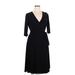 Kiyonna Casual Dress - A-Line V Neck 3/4 sleeves: Black Print Dresses - Women's Size 0X Plus