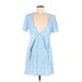 Glamorous Casual Dress - Mini Plunge Short sleeves: Blue Dresses - Women's Size 6