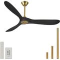 60 Inch Black Gold Ceiling Fans No Light Modern Indoor Outdoor Ceiling Fans for Patios Farmhouse Living Room 3 Blades Wood Ceiling Fan Large Air Volume Energy Efficient DC Motor Remote Wall Switch