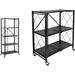 KEERDAO 5-Tier Heavy Duty Foldable Metal Rack Storage Shelving Unit Black & 3-Tier Heavy Duty Foldable Metal Rack Storage Shelving Unit with Wheels Moving Easily Organizer Shelves Black