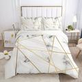 Gold Metallic Marble Comforter Cover Set Twin Full Queen King Size 3 Piece Bed in a Bag Foil Print Glitter White Comforter Cover and Pillowcases Set All Season Soft Microfiber Complete Bedding Sets