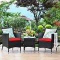 SPBOOMlife Patio Set 3 Piece Outdoor Wicker Rattan Conversation Set with Coffee Table Chairs & Thick Cushions Suitable for Patio Garden Lawn Backyard Pool (Off-White)