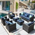 ovios Patio Furniture Set 6 PCS Outdoor Sectional Sofa Set with Rocking Swivel Chairs Loveseat Ottomans High Back Sofa All Weather Wicker Rattan Conversation Sets for Yard Porch (Orange R