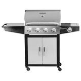 Bomrokson Outdoor Propane Gas Grill 4-Burner Gas Grill with Side Burner Liquid Propane Gas Grill BBQ Gas Grill Stainless Steel Gas Grill Silver Black