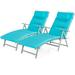 Gymax 2PCS Folding Chaise Lounge Chair Recliner Cushion Pillow Adjustable Outdoor Turquoise
