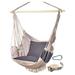 Hanging Hammock Chair Swing - Outdoor & Indoor Hammock Swing Chairs for Outside or Inside of Home Swing Hanging Chair with Footrest - Includes 2 Cushions Bag & Hanging Kit - Gray Beige