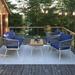 4-Piece Boho Rope Patio Furniture Set Outdoor Furniture with Acacia Wood Table Patio Conversation Set with Deep Seating & Thick Cushion for Backyard Porch Balcony Navy Blue