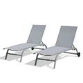 Chaise Lounge Outdoor Set of 2 Lounge Chairs for Outside with Wheels Outdoor Lounge Chairs with 5 Adjustable Position Pool Lounge Chairs for Patio Beach Yard Deck Poolside(Grey 2 Lounge Chairs)