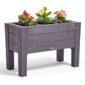 Rectangular Plastic Raised Garden Bed Planter Box - Dark Grey Cedar Wood Finish