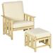 Patio Furniture Set Wood Outdoor Patio Chair with Ottoman 2 Piece Cushioned Outdoor Lounge Chair Sofa Chair with Footrest Beige