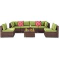 VONZOY 7 Pieces Patio Furniture Set Outdoor Sectional Sofa Couch Brown Wicker Rattan Patio Conversation Set with Cushions and Table (Green)