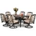 durable & William Patio Table and Chairs with 10ft 3 Tier Auto-tilt Beige Umbrella 6 Piece Outdoor Table Furniture Set with 4 Padded Swivel Rocker Dining Chairs 1 Square Metal Table