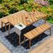 GO 3 Pieces Acacia Wood Table Bench Dining Set For Outdoor & Indoor Furniture With 2 Benches Picnic Beer Table for Patio Porch Garden Poolside Natural