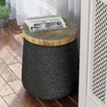 SPBOOMlife Decorative Drum Concrete End Table with Faux Wooden Desktop Accent Stool Plant Stool for Patio Garden